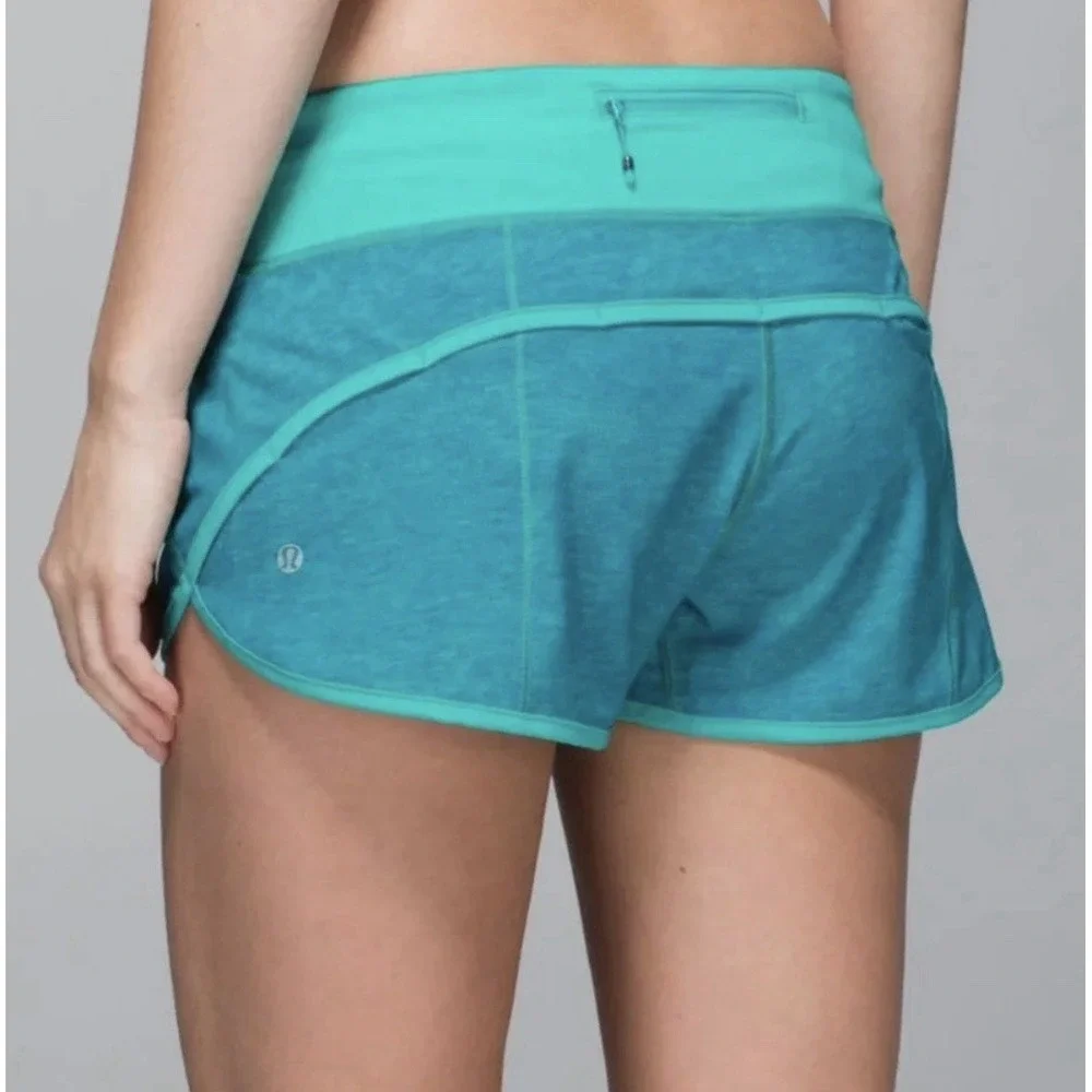 Lululemon Shorts Women's 4 Blue Teal Running 4 Inseam Zip Pocket Lined